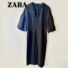 【美品】ZARA WOMAN ブラック Vネック ワンピース　Lサイズ