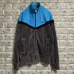 NIKE ベロアトラックジャケット　00s 刺繍ロゴ　Y2K 灰青黒