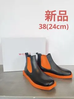 送料込み Monet 黒とオレンジのサイドゴアブーツ 38(24cm)