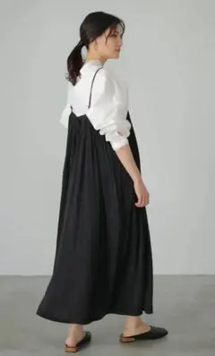 バックリボンギャザーキャミワンピース ブラック