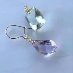 宝石箱のチャーム　14kgf グリーンアメジスト　ピンクアメジスト
