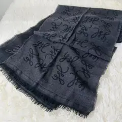 美品 イヴサンローラン ウール マフラー ストール YSL 総柄 ロゴ刺繍 黒のサムネイル