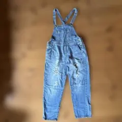 デニムブルー ダメージ加工 サロペット　Mサイズ