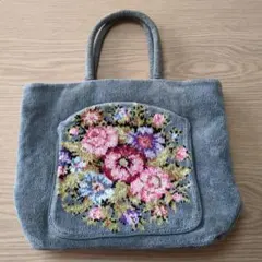 FELIER フラワー刺繍 トートバッググレー