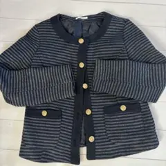 美品！いま時期に！simplicité ノーカラージャケット ストライプ