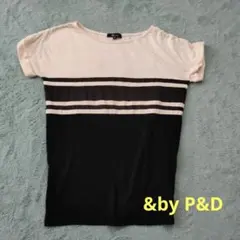 値下げ & by P&D ストライプ半袖Tシャツ レディースのサムネイル