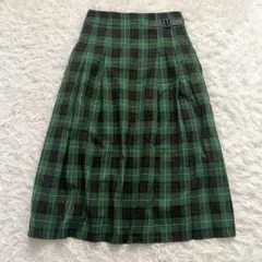 GU ジーユー　タータンチェック柄　プリーツ　ミディアム丈スカート　緑　L
