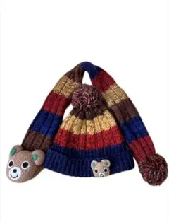 ミキハウスカラフルストライプニット帽子