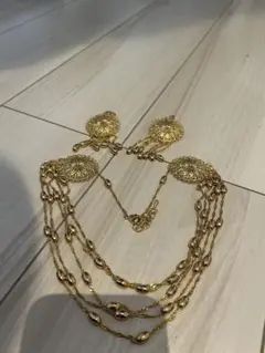 ゴールド 多層チェーンネックレス　ピアスセット