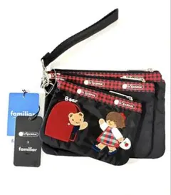 新品タグ付 レスポ×ファミリア コラボ 3連ポーチ ベア 女の子 刺繍のサムネイル