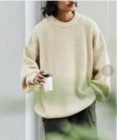 限定展開 ビッグシルエット 畦編み クルーネックニット/ルーズフィット