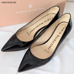 良品◎ファビオルスコー二 ポインテッドトゥパンプス エナメル ブラック 23cm