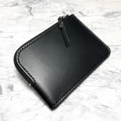 【総手縫い】イタリアンレザー L字ファスナー財布 本革 コンパクト財布 黒