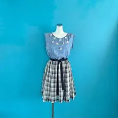 936 チェスティ【未使用】デニム調トップス チェック柄ドッキングワンピース1