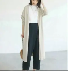 裾スリットロングニットカーディガン