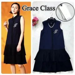 新品タグ付き☆グレースクラス　ビジューロゴ配色ワンピース　　バイカラー　36