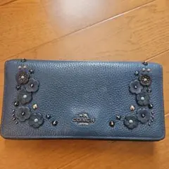 【中古品】COACH フラグメントケース 青 花とスタッズ