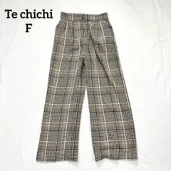 テチチ チェック ワイドパンツ 千鳥格子 F ハイウエスト タック ブラウンのサムネイル