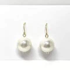 一粒コットンパールピアス 14ミリ