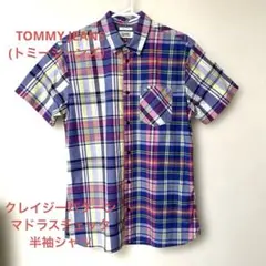 美品 トミージーンズ クレイジーパターン チェックシャツ 半袖 M マルチカラーのサムネイル