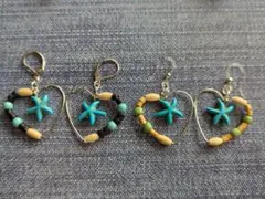 ハンドメイド❁ターコイズチャームピアス〔樹脂フックピアス〕アレルギー対応