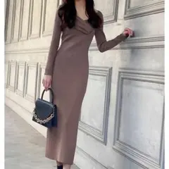 GRL グレイル Vネッククロスバックスリットロングワンピース タイトワンピース