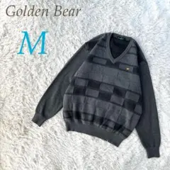 Golden Bear ウール100% Vネック ニット セーター グレー