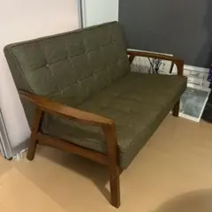 2人掛けソファ グリーン ブラウン アンティーク風