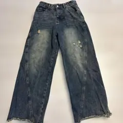 NewJnxs ダメージ加工 ワイドレッグジーンズ Sサイズ