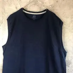 A4261古着　タンクトップ　紺　無地　ノースリーブ　カットオフ　90s Y2K