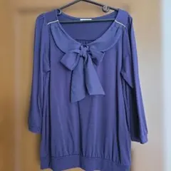 「Honeys」紺色 リボン付き七分袖シャツ