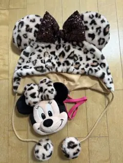 ミニーヒョウ柄ファンキャップ ミニーぬいぐるみポシェット