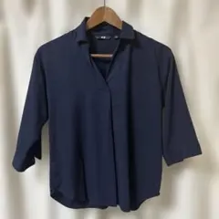 《UNIQLO》ネイビー 五分袖シャツ S