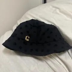 ca41a ドット柄 バケットハット 黒