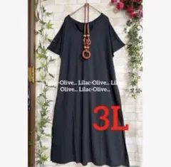 6555新品⭐️3L＊サイドスリット*リボン付ロングワンピース