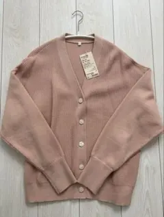無印良品　インド綿混畦編みⅤネックカーディガン　L 　ペールピンク