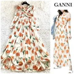 【極美品】GANNI パワーネット カシュクールマキシワンピース フラワードレス