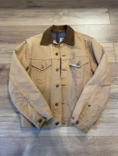 ベージュ コットンジャケット ウール襟付き