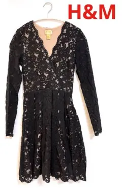 H&M レース Vネック ワンピース ブラック