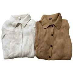 ユニクロ　エクストラファインメリノリブポロカーディガン　オフホワイト　ベージュL