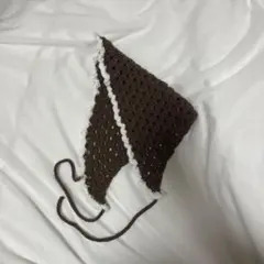 ハンドメイド バブーシュカ 帽子 ヘッドドレス ブラウン ホワイト