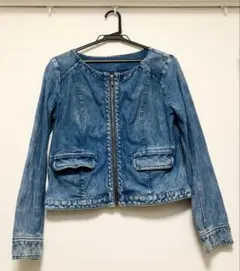 美品】アニエスベー ノーカラー デニムジャケット Gジャン 伸縮性 