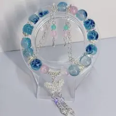 No.109 ハンドメイド ブレスレット 青 ピンク