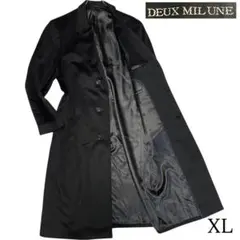 【カシミヤ100%×大きいサイズ】極美品 マキシ丈比翼チェスターコート 黒 XL