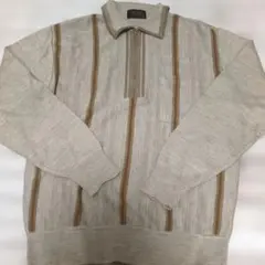 VOLUMEグレー べ−ジュ ストライプ ニットセーター M　ニットシャツ