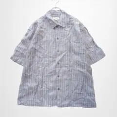 リネン100%シャツ 半袖 ストライプ【S】カジュアル 麻 ゆったり