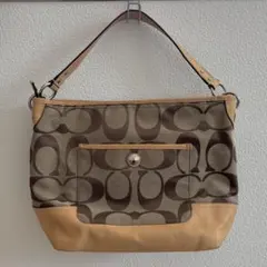 COACH ハンドバッグ シグネチャー キャンバス レザー ベージュ 19358