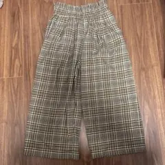 GU チェック柄ワイドパンツ（ブラウン系）
