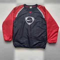 00s Nike ナイロンプルオーバー L ブラック×レッド スウォッシュロゴ
