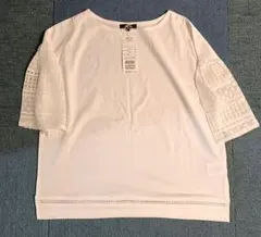 COMME CA ISM レース袖ホワイトTシャツ Fサイズ
